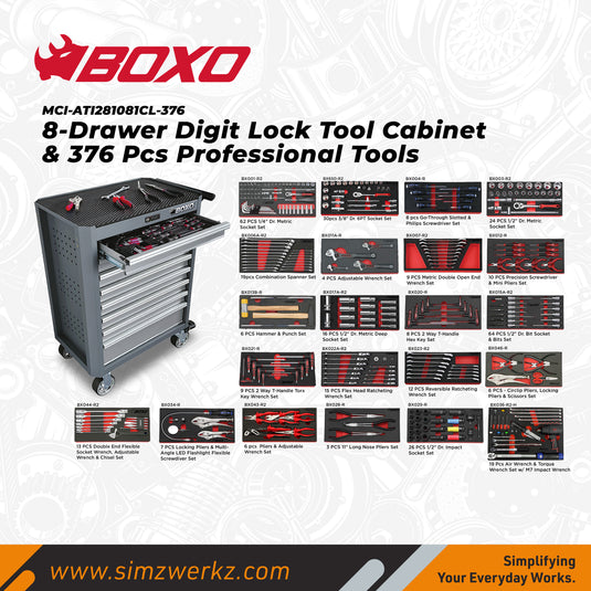 8-Drawer Digit Lock Tool Cabinet with 376pcs Professional Tools