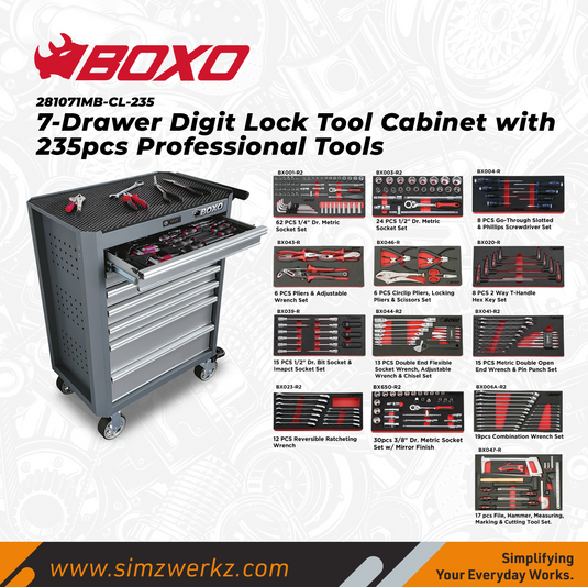 7-Drawer Digit Lock Tool Cabinet with 235pcs Professional Tools