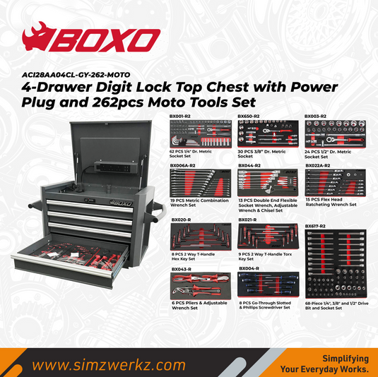 4-Drawer Digit Lock Top Chest with Power Plug and 262pcs Moto Tools Set