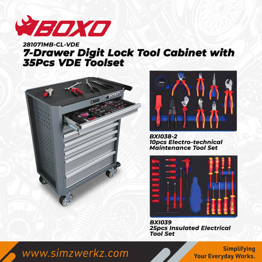 7-Drawer Digit Lock Tool Cabinet with 35Pcs VDE Toolset