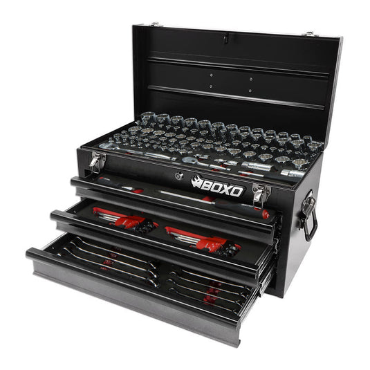 3 Drawer Carry Box w/ 117 pcs SAE Multi-Function Tool Set (Inch) - Black