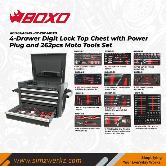 4-Drawer Digit Lock Top Chest with Power Plug and 262pcs Moto Tools Set