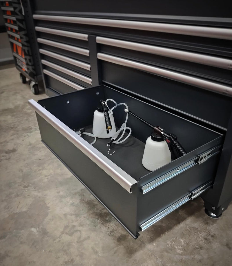 Load image into Gallery viewer, 68&quot; 10 Drawer Cabinet - Dark Grey w/ Stainless Worktop with Bottom plate &amp; 5 x 2&quot; Pu Casters
