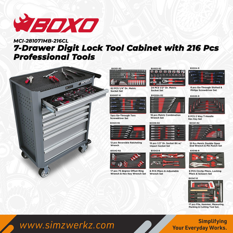 Load image into Gallery viewer, 7-Drawer Digit Lock Tool Cabinet with 216pcs Professional Tools
