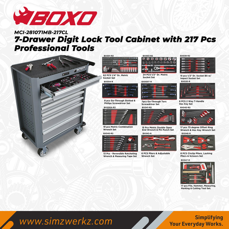 Load image into Gallery viewer, 7-Drawer Digit Lock Tool Cabinet with 217pcs Professional Tools
