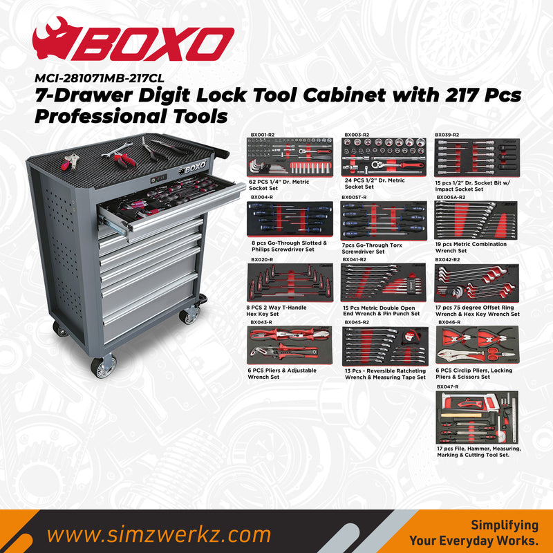 Load image into Gallery viewer, 7-Drawer Digit Lock Tool Cabinet with 217pcs Professional Tools

