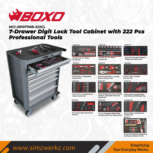 7-Drawer Digit Lock Tool Cabinet with 222pcs Professional Tools
