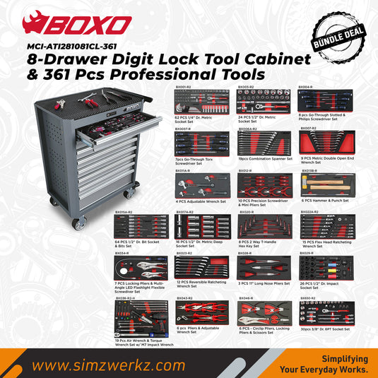 8-Drawer Digit Lock Tool Cabinet with 361pcs Professional Tools