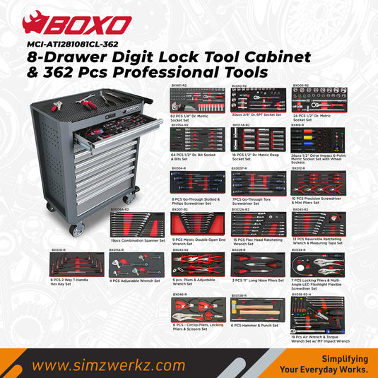 8-Drawer Digit Lock Tool Cabinet with 362pcs Professional Tools