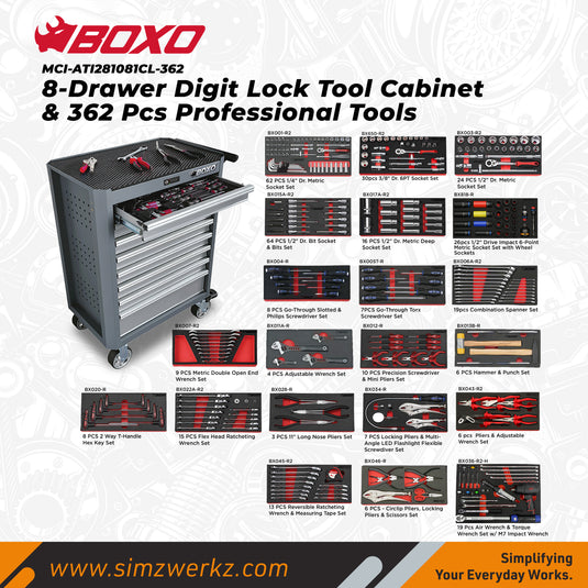 8-Drawer Digit Lock Tool Cabinet with 362pcs Professional Tools