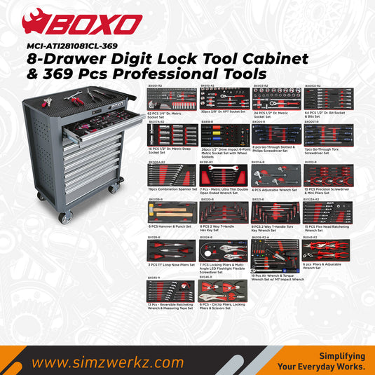 8-Drawer Digit Lock Tool Cabinet with 369 pcs Professional Tools