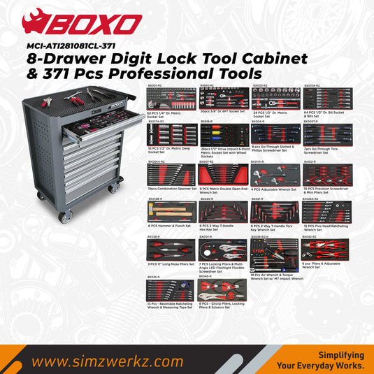 8-Drawer Digit Lock Tool Cabinet with 371 pcs Professional Tools
