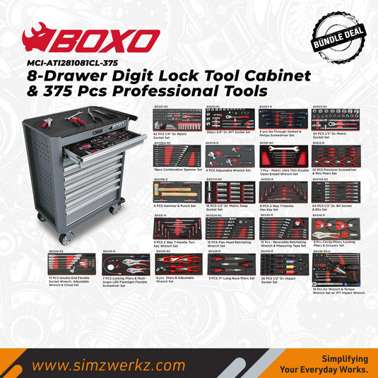 8-Drawer Digit Lock Tool Cabinet with 375pcs Professional Tools