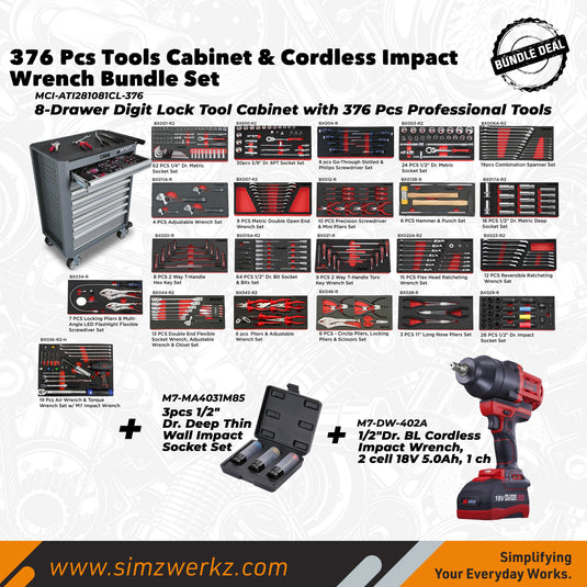 376 Pcs Tools Cabinet & Cordless Impact Wrench Bundle Set