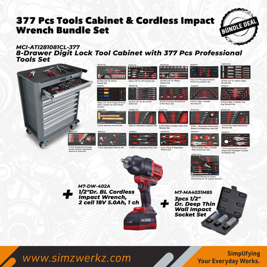 377 Pcs Tools Cabinet & Cordless Impact Wrench Bundle Set