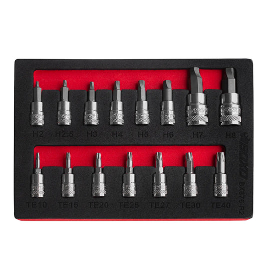 15pcs 1/4" x 3/8" Dr.Extractor Hex & Torx Bit Socket Set