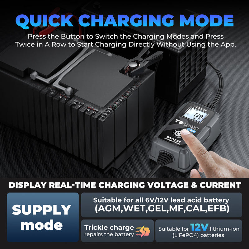 Load image into Gallery viewer, TB6000Pro 2-in-1 6A Battery Charger &amp; Battery Tester with App
