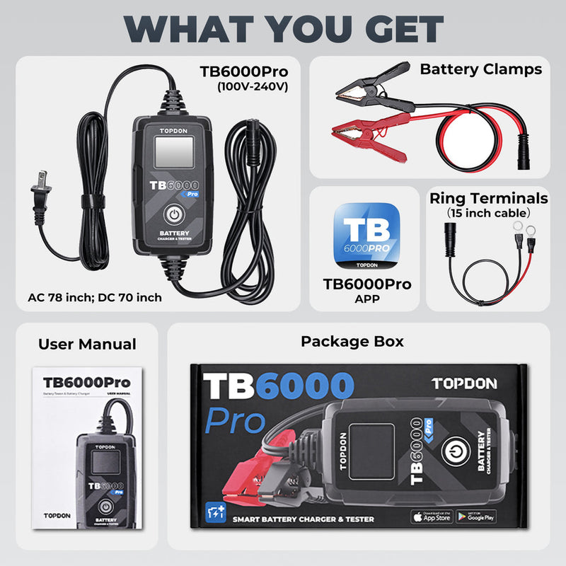 Load image into Gallery viewer, TB6000Pro 2-in-1 6A Battery Charger &amp; Battery Tester with App
