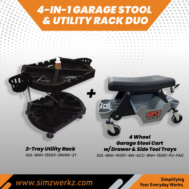 4-Wheel Garage Stool Cart & Utility Rack Duo