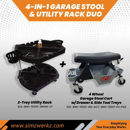 4-Wheel Garage Stool Cart & Utility Rack Duo