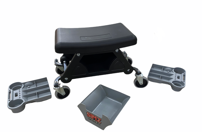 Load image into Gallery viewer, 4 Wheel Garage Stool Cart w/ Drawer &amp; Side Tool Trays
