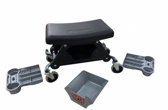 4 Wheel Garage Stool Cart w/ Drawer & Side Tool Trays