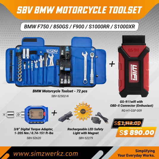 HEX GS-911 x SBV BMW Motorcycle Toolset for BMW F750 / 850GS / F900 / S1000RR / S1000XR models