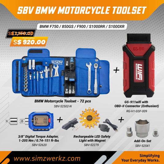 HEX GS-911 x SBV BMW Motorcycle Toolset for BMW F750 / 850GS / F900 / S1000RR / S1000XR models