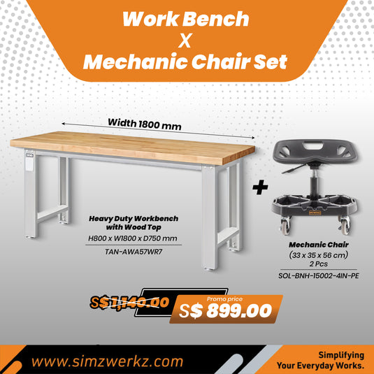 TANKO Work Bench [1800mm] x Mechanic Chair Set