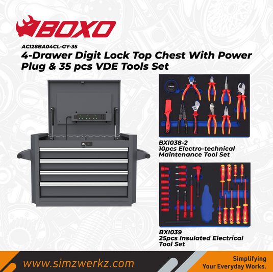 4-Drawer Digit Lock Top Chest with Power Plug & 35Pcs VDE Toolset