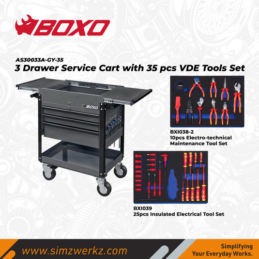 3 Drawer Service Cart with 35 Pc VDE Toolset