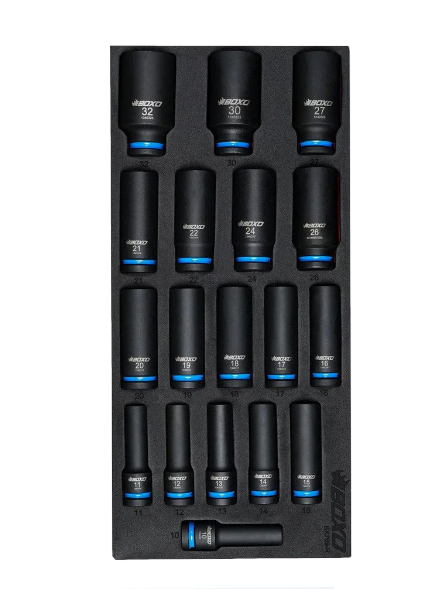 Load image into Gallery viewer, 18-Piece 1/2" Drive 6-Point Deep Impact Socket Set | 1/3rd EVA Foam
