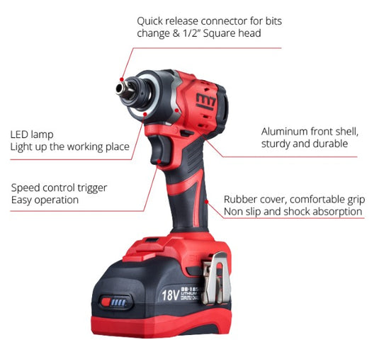 1/4"Dr. BL Impact Driver, 2 Battery, 18V 5.0Ah, 1 Charger