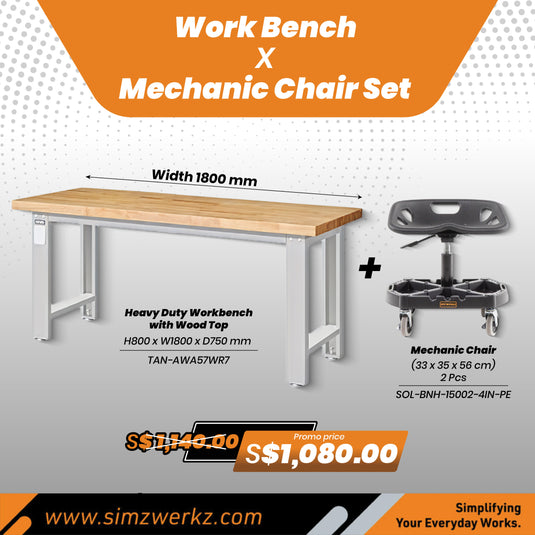 TANKO Work Bench [1800mm] x Mechanic Chair Set