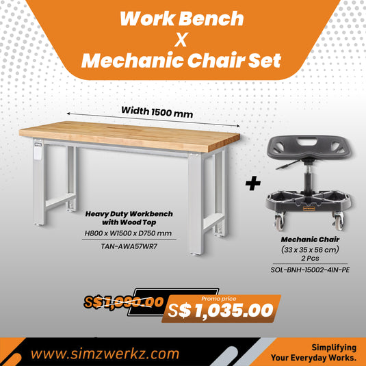 TANKO Work Bench [1500mm] x Mechanic Chair Set