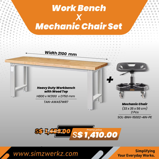 TANKO Work Bench [2100mm] x Mechanic Chair Set