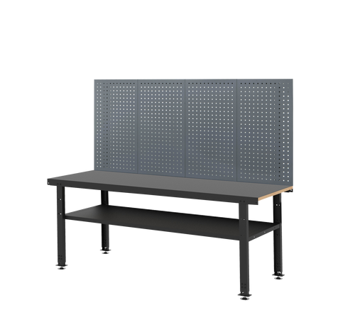2M Workbench with Steel Metal Table Top and Back Panel