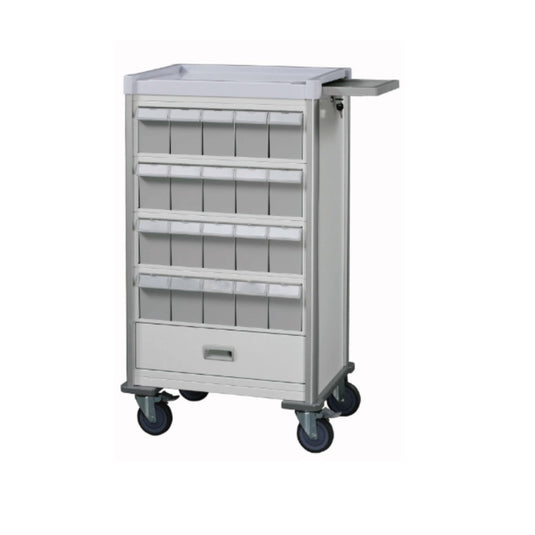 Double-Face Medication Trolley, Individual 6" Bin, 42", White