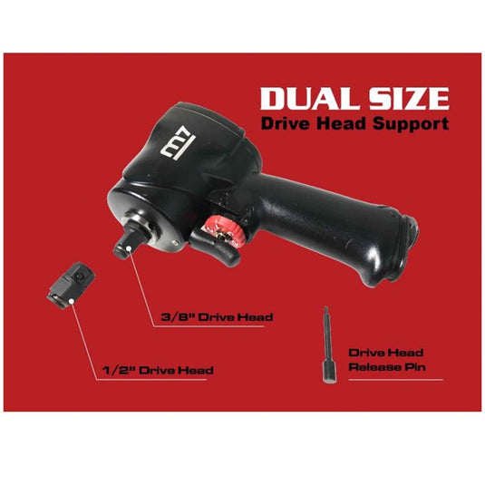 3/8" & 1/2” Stubby Air Impact Wrench, 600ft-lb
