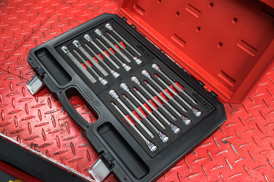 19 pcs - 3/8" Long Torx & Hex Bit Socket Set, c/w Blow Case